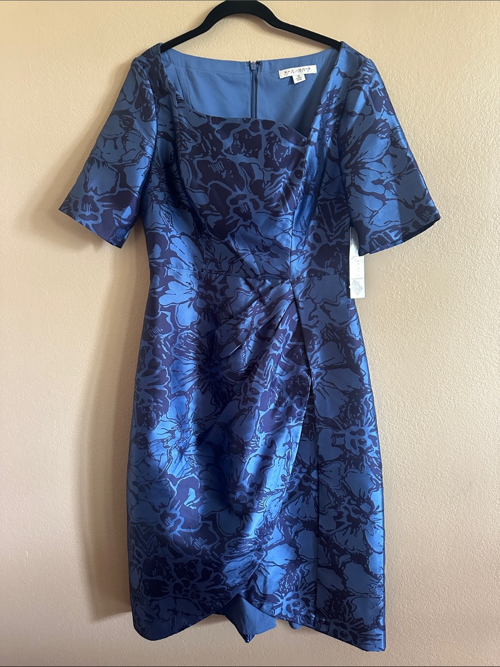 Kay Unger Blue Floral Jacquard Midi Dress never worn. Tags on.
